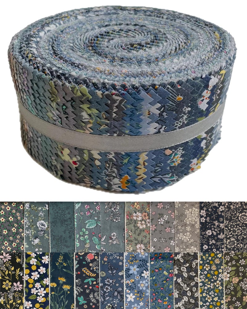 LENAILIN Jelly Roll Fabric - 20 Assorted Floral Prints  100% Cotton Quilting Fabric  40 Pre-Cut Strips (2.5 x 44 Inch) for Quilting  Sewing  and DIY Projects -Peaceful Winter - Image 1